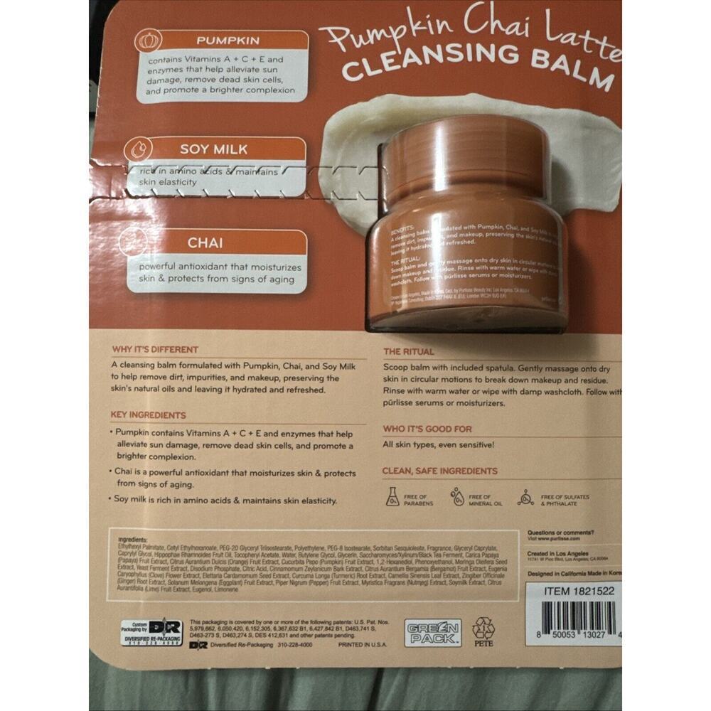 pūrlisse Pumpkin Chai Latte Cleansing Balm 3.4 Oz + Bonus Travel Size 0.4 Oz Jar - Picture 4 of 4